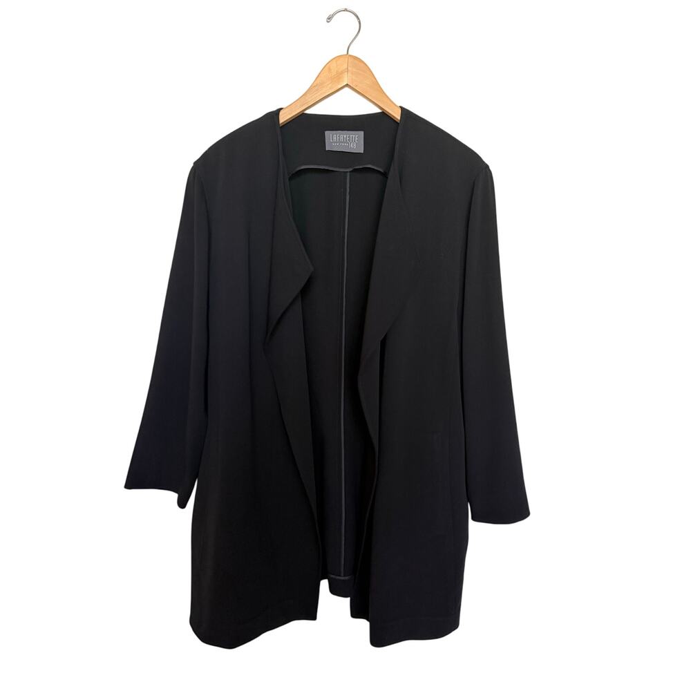 Lafayette 148 Open Front Wool Blazer Jacket Women’s Sz L/XL? Black Drape Pockets